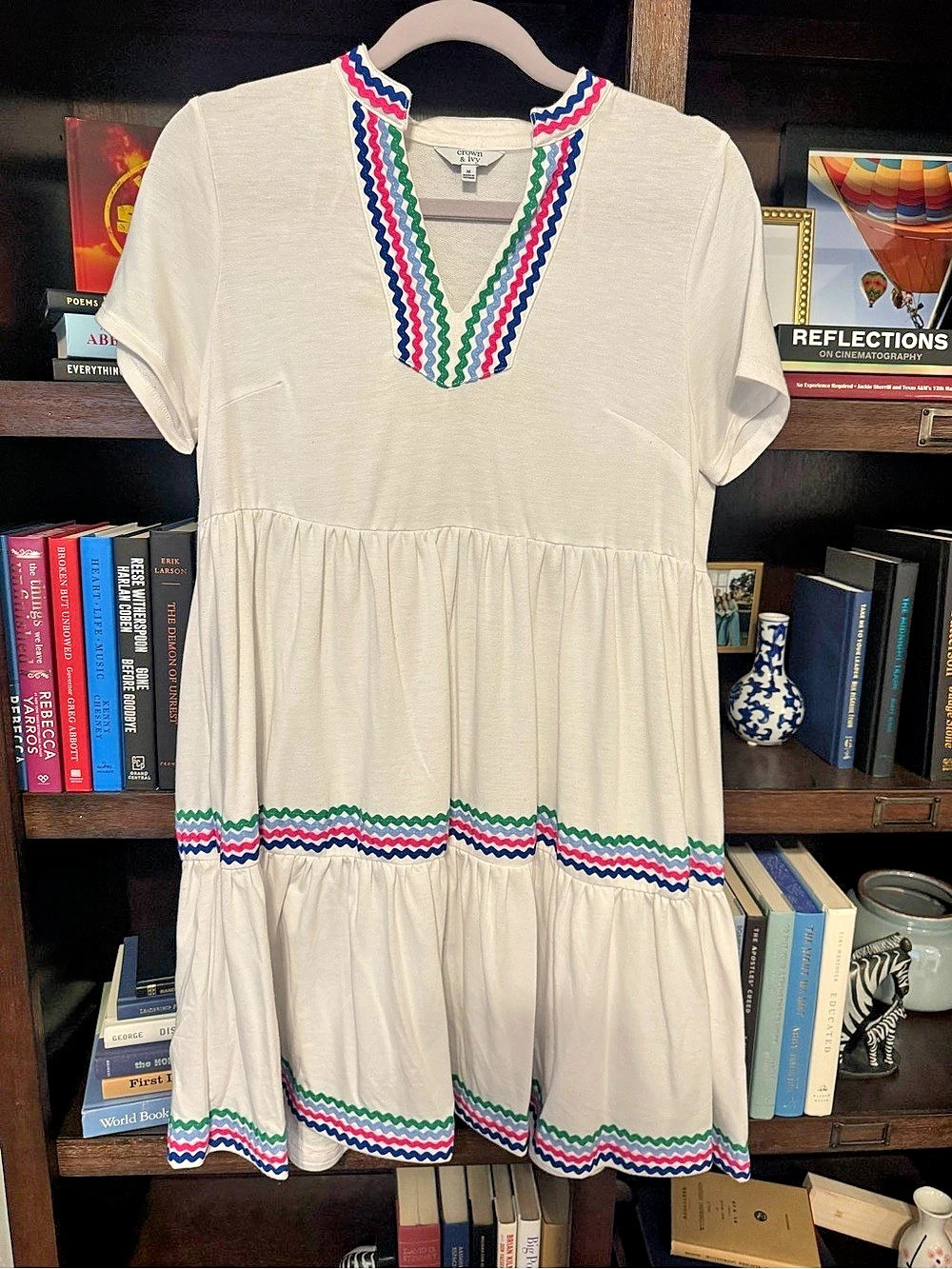 Crown & Ivy Embroidered Trim Tiered Dress in White